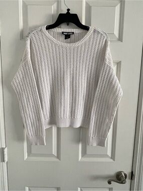 Dkny White Open-Weave Crewneck Sweater